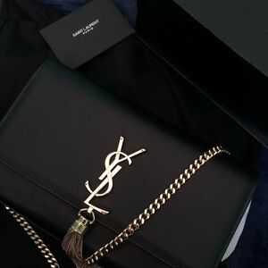 Yves Saint Laurent Black Crossbody Bag with Gold Accents